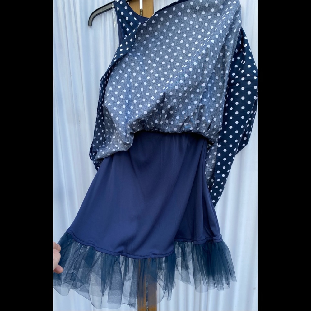 Emerald Sundae Sleeveless Navy Polka Dot Party Dress with Attached Slip - Picture 9 of 14